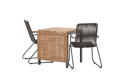 Diego & Bois Cafebord 70 x 70 Sort + Spisestole 2-pak Mørkegrå