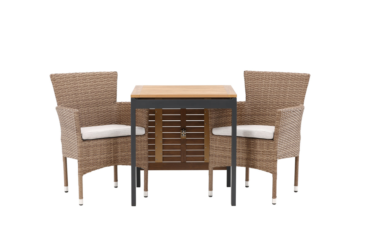 Malina & Diego Spisestole 2-pak Natur + Cafebord 70 x 70 Sort