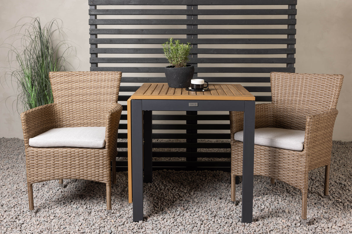 Malina & Diego Spisestole 2-pak Natur + Cafebord 70 x 70 Sort