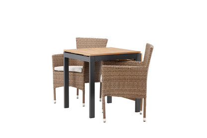 Malina & Diego Spisestole 2-pak Natur + Cafebord 70 x 70 Sort