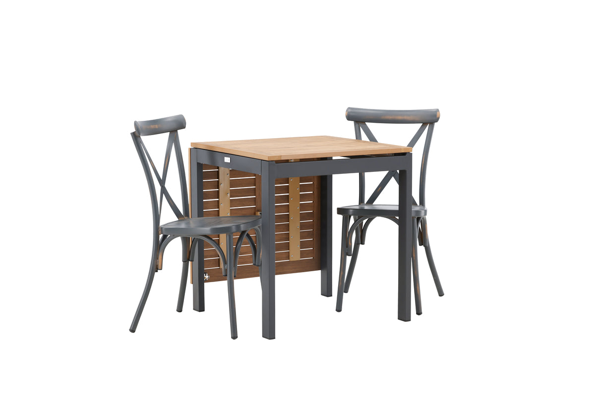 Diego & Tablas Cafebord 70 x 70 Sort + Spisestole 2-pak Mørkegrå