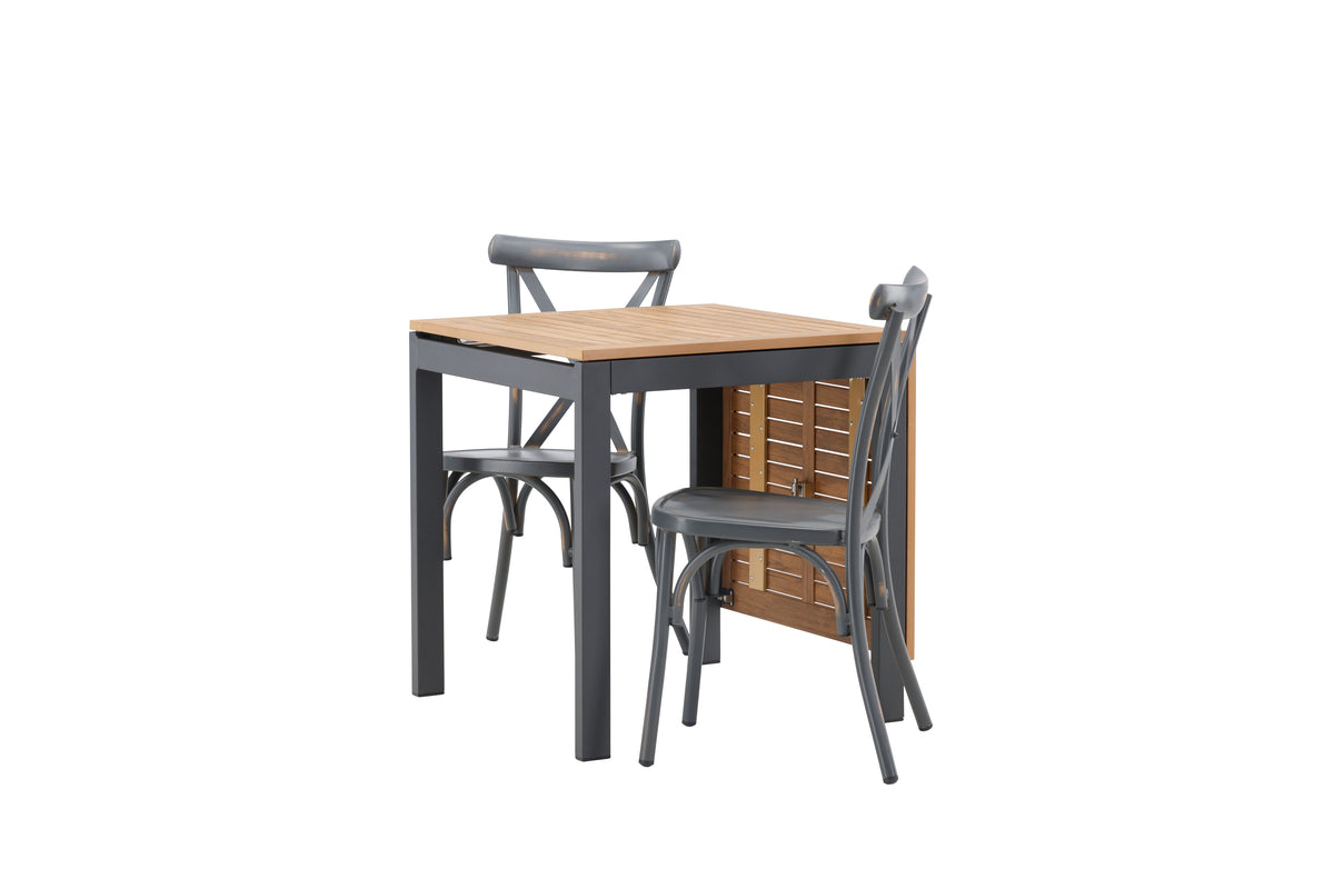 Diego & Tablas Cafebord 70 x 70 Sort + Spisestole 2-pak Mørkegrå