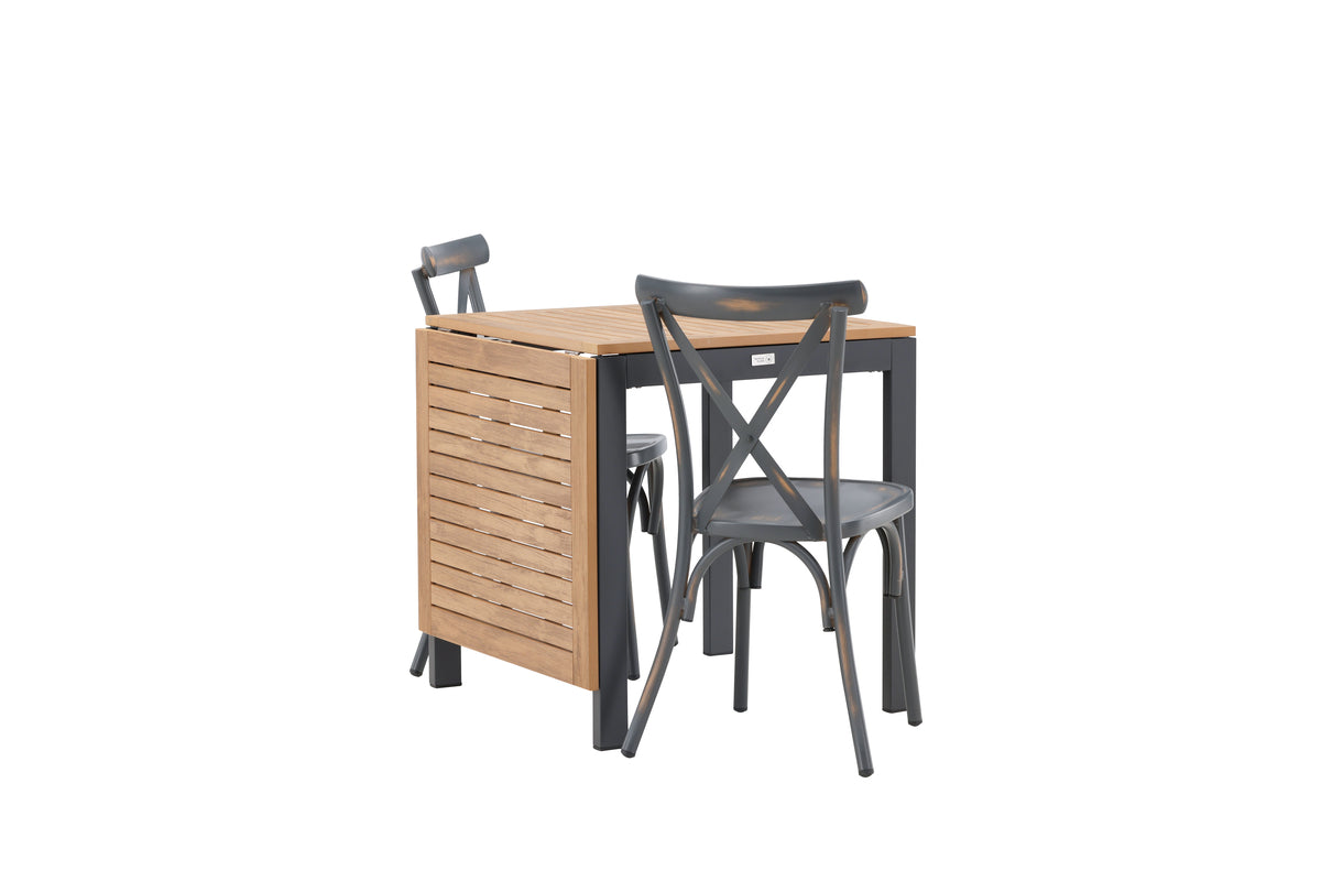 Diego & Tablas Cafebord 70 x 70 Sort + Spisestole 2-pak Mørkegrå