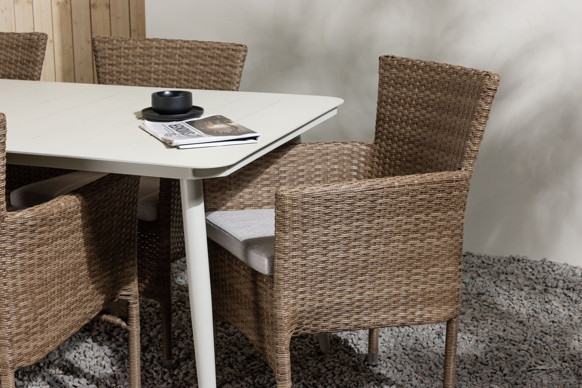 Rektangulært spisebord 200 x 90 Beige + Spisebordsstol 2-pak Natur