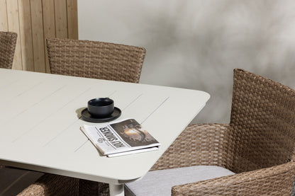 Rektangulært spisebord 200 x 90 Beige + Spisebordsstol 2-pak Natur