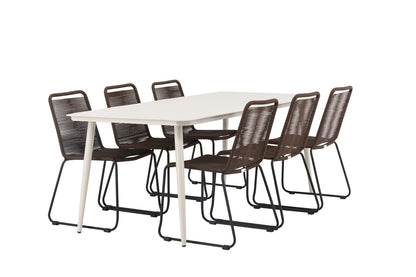 Rektangulært spisebord 200 x 90 Beige + Spisebordsstol 2-pak Brun/Sort