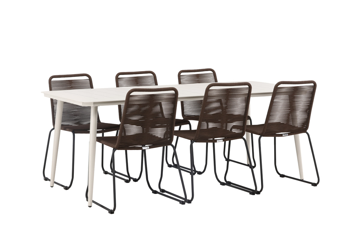 Rektangulært spisebord 200 x 90 Beige + Spisebordsstol 2-pak Brun/Sort