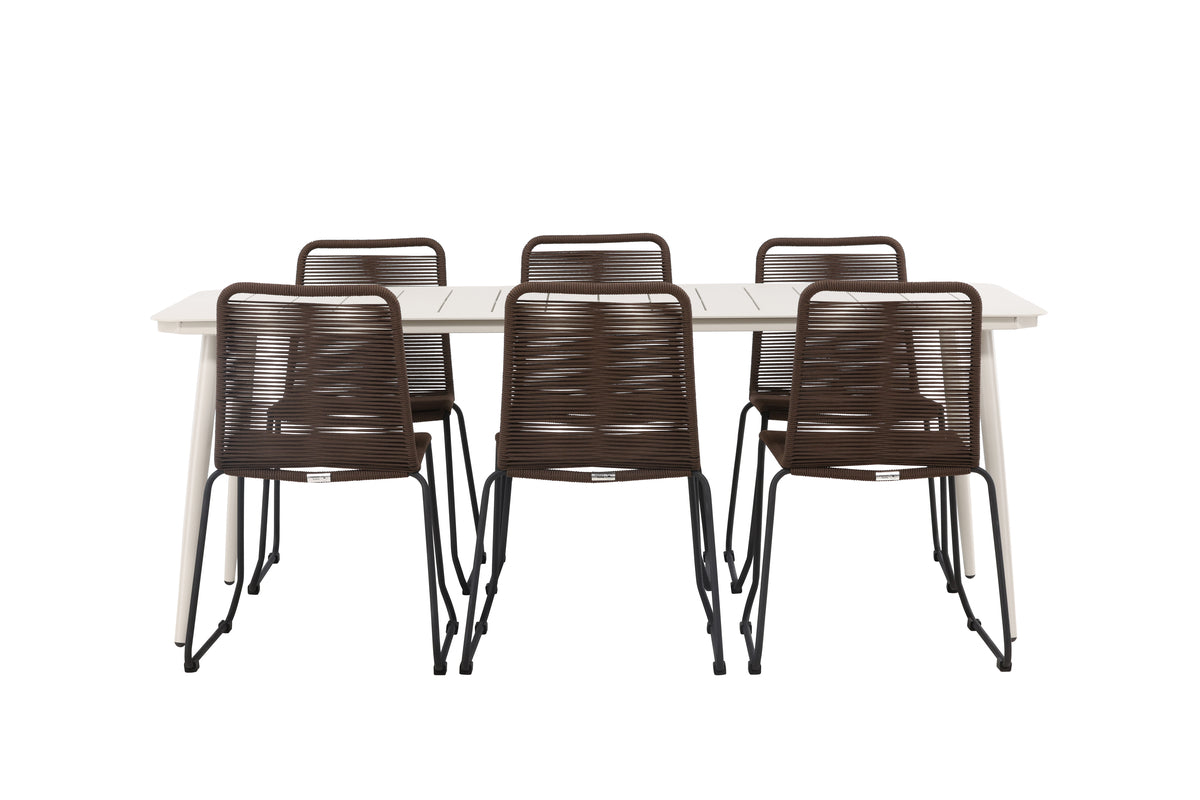 Rektangulært spisebord 200 x 90 Beige + Spisebordsstol 2-pak Brun/Sort