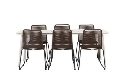 Rektangulært spisebord 200 x 90 Beige + Spisebordsstol 2-pak Brun/Sort