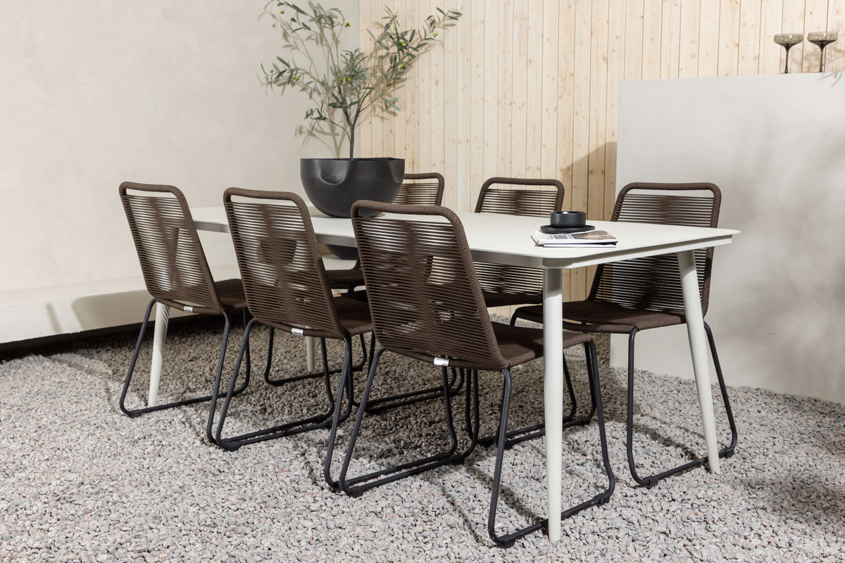 Rektangulært spisebord 200 x 90 Beige + Spisebordsstol 2-pak Brun/Sort