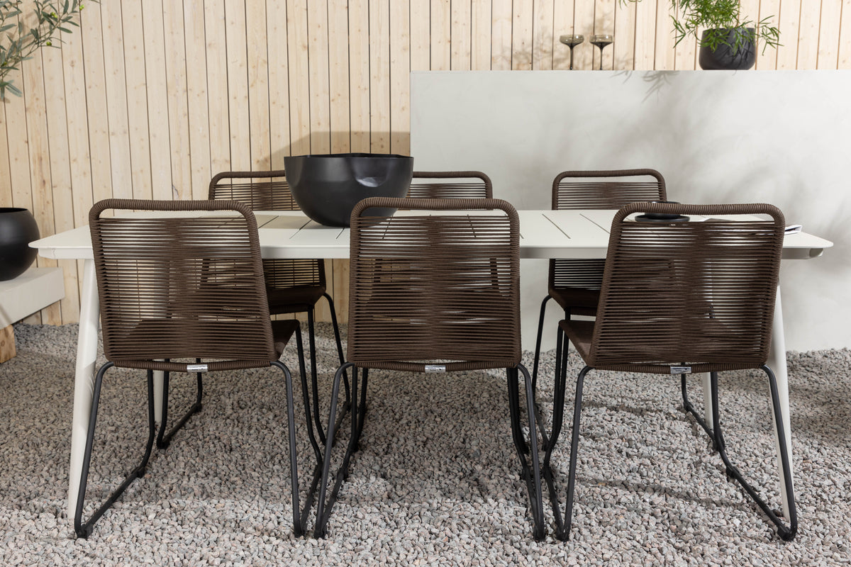 Rektangulært spisebord 200 x 90 Beige + Spisebordsstol 2-pak Brun/Sort