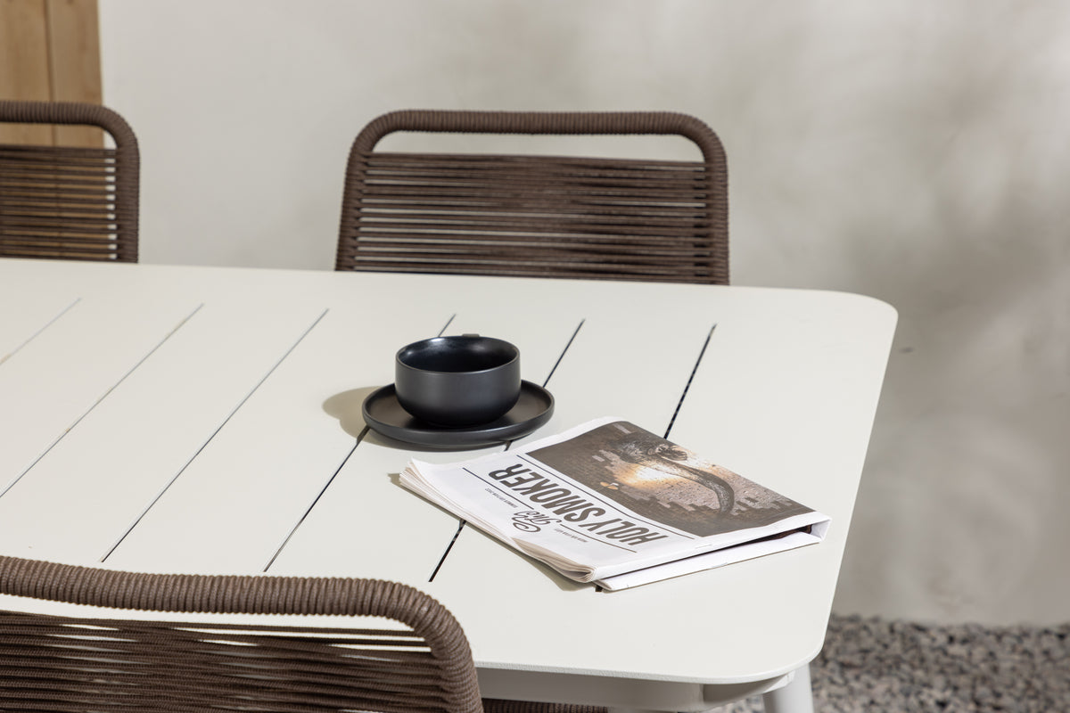 Rektangulært spisebord 200 x 90 Beige + Spisebordsstol 2-pak Brun/Sort