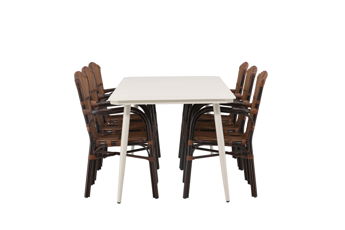 Lina & Galera Rektangulært Spisebord 200 x 90 Beige + Spisestole Brun