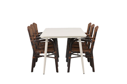 Lina & Galera Rektangulært Spisebord 200 x 90 Beige + Spisestole Brun