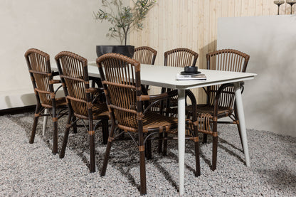 Lina & Galera Rektangulært Spisebord 200 x 90 Beige + Spisestole Brun