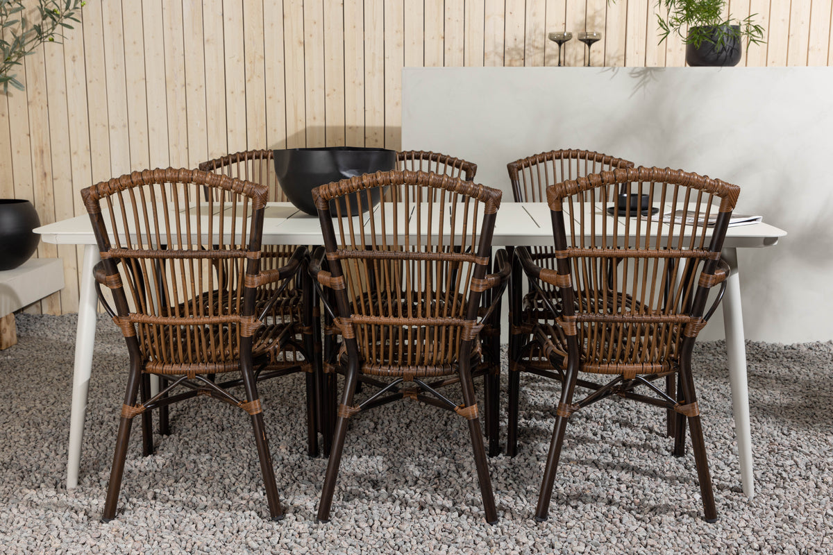 Lina & Galera Rektangulært Spisebord 200 x 90 Beige + Spisestole Brun