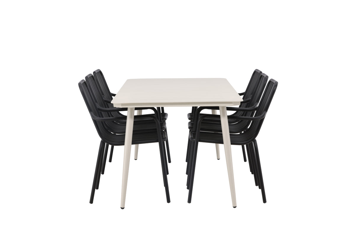 Lina & Peking Rektangulært Spisebord 90 x 200 Beige + Spisestole 2-pak Sort