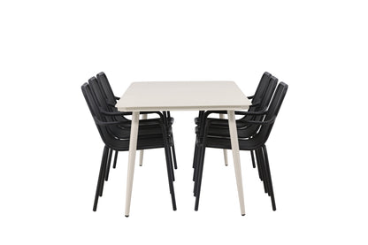 Lina & Peking Rektangulært Spisebord 90 x 200 Beige + Spisestole 2-pak Sort