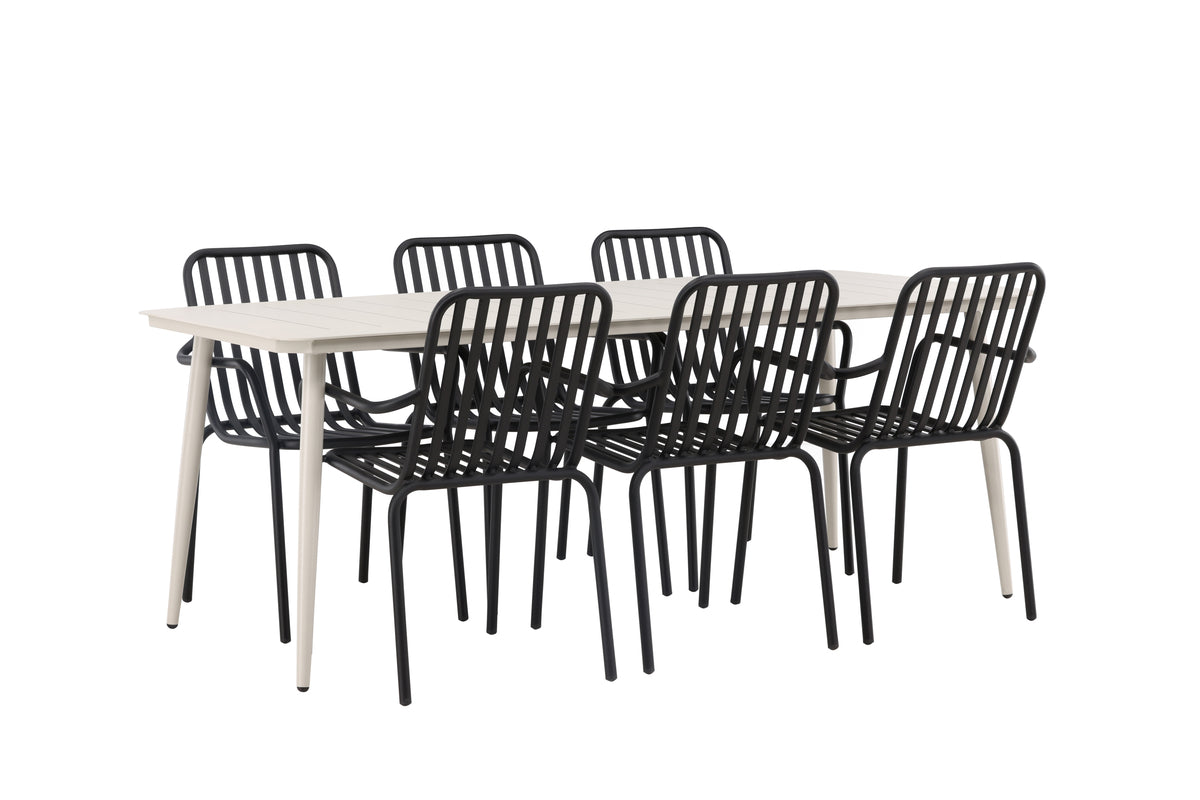 Lina & Peking Rektangulært Spisebord 90 x 200 Beige + Spisestole 2-pak Sort