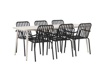 Lina & Peking Rektangulært Spisebord 90 x 200 Beige + Spisestole 2-pak Sort