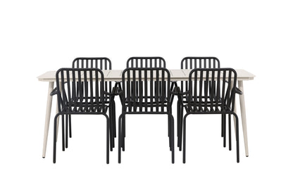 Lina & Peking Rektangulært Spisebord 90 x 200 Beige + Spisestole 2-pak Sort