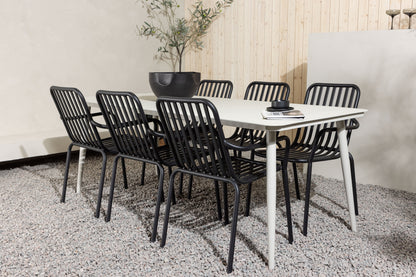 Lina & Peking Rektangulært Spisebord 90 x 200 Beige + Spisestole 2-pak Sort