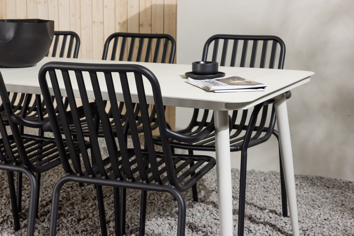 Lina & Peking Rektangulært Spisebord 90 x 200 Beige + Spisestole 2-pak Sort