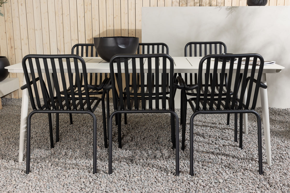 Lina & Peking Rektangulært Spisebord 90 x 200 Beige + Spisestole 2-pak Sort