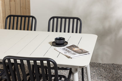 Lina & Peking Rektangulært Spisebord 90 x 200 Beige + Spisestole 2-pak Sort