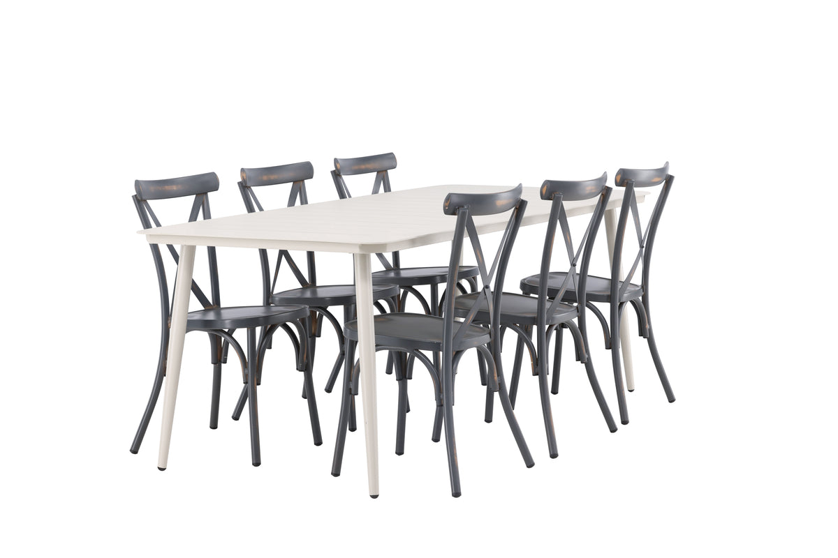 Rektangulært spisebord 200 x 90 Beige + Spisebordsstol 2-pak Mørkegrå