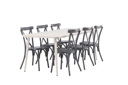 Rektangulært spisebord 200 x 90 Beige + Spisebordsstol 2-pak Mørkegrå