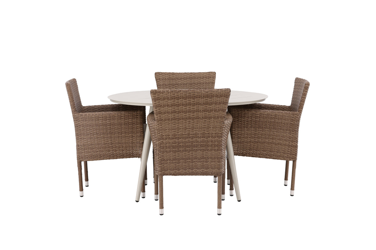 Rundt spisebord 120 Beige + Spisebordsstol 2-pak Natur
