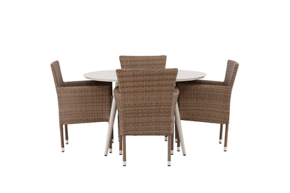 Rundt spisebord 120 Beige + Spisebordsstol 2-pak Natur