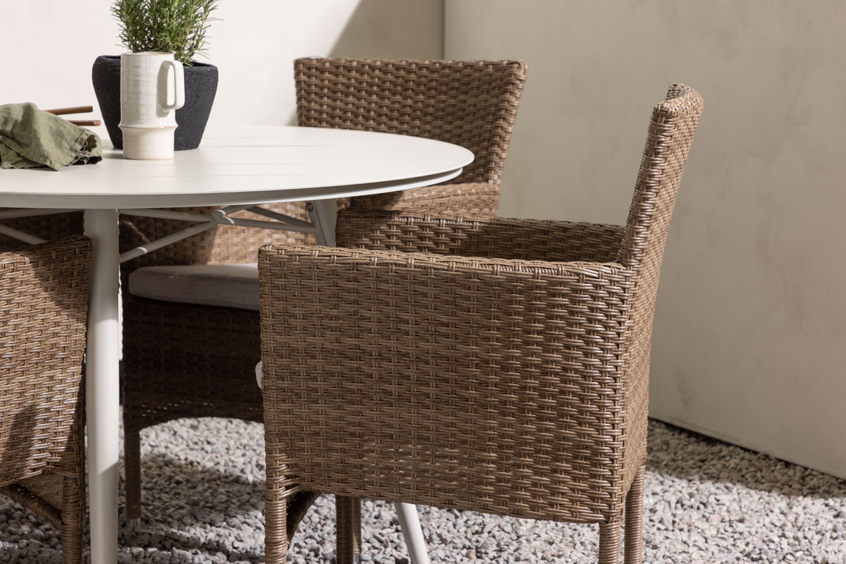 Rundt spisebord 120 Beige + Spisebordsstol 2-pak Natur