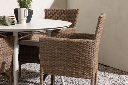 Rundt spisebord 120 Beige + Spisebordsstol 2-pak Natur