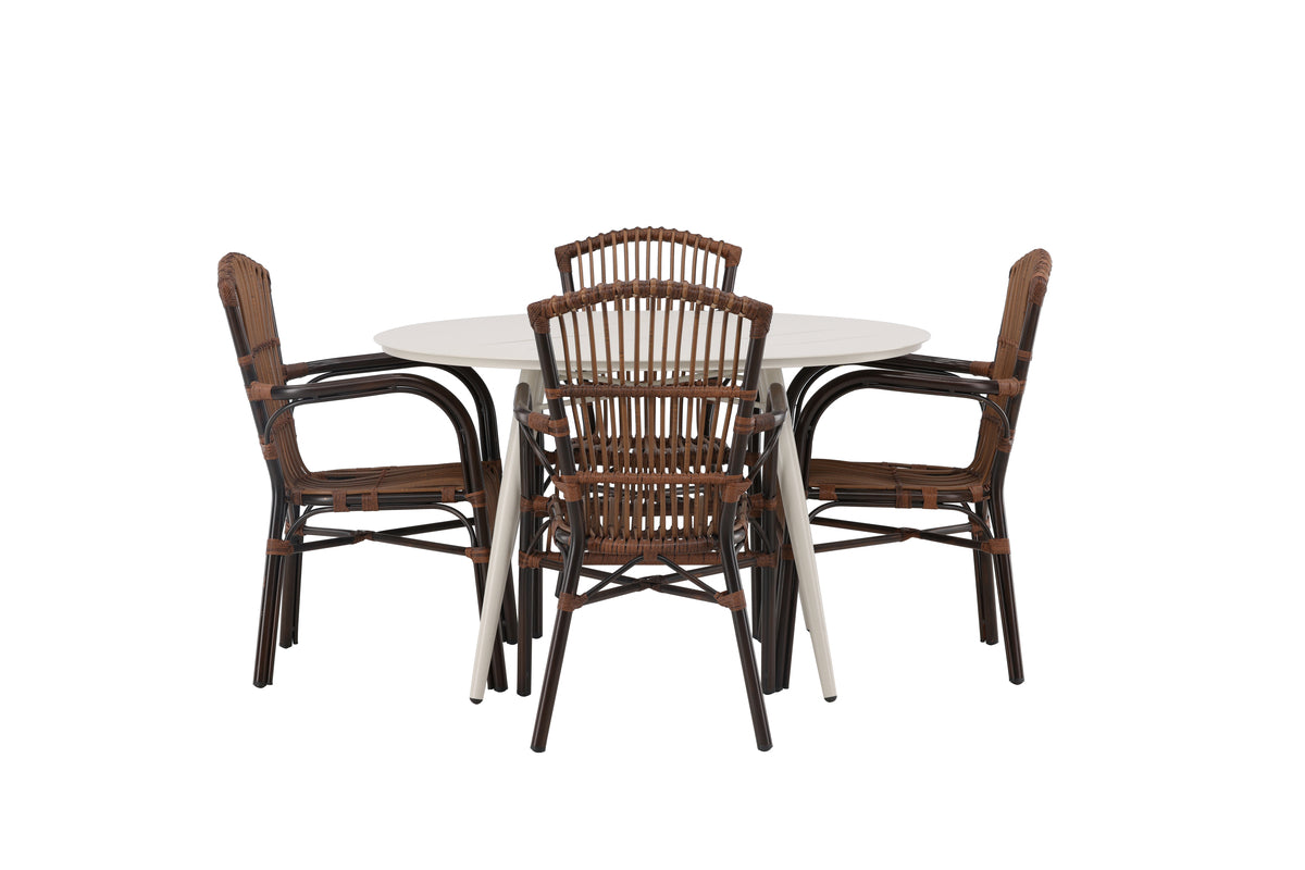 Rundt spisebord 120 Beige + Spisestol Brun