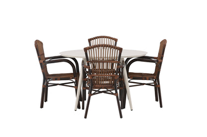 Rundt spisebord 120 Beige + Spisestol Brun