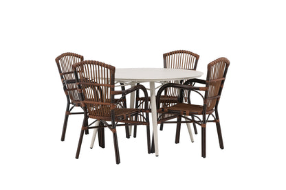 Rundt spisebord 120 Beige + Spisestol Brun