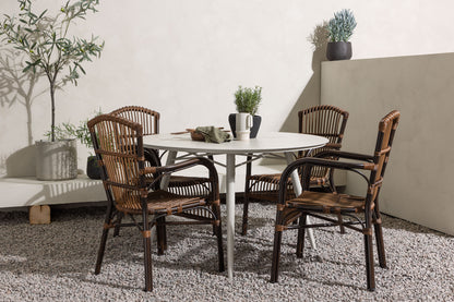 Rundt spisebord 120 Beige + Spisestol Brun