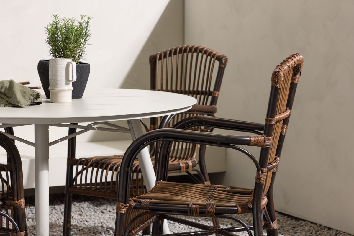 Rundt spisebord 120 Beige + Spisestol Brun