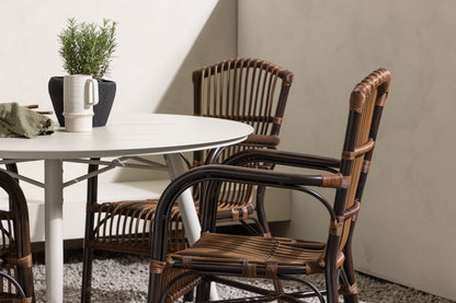 Rundt spisebord 120 Beige + Spisestol Brun