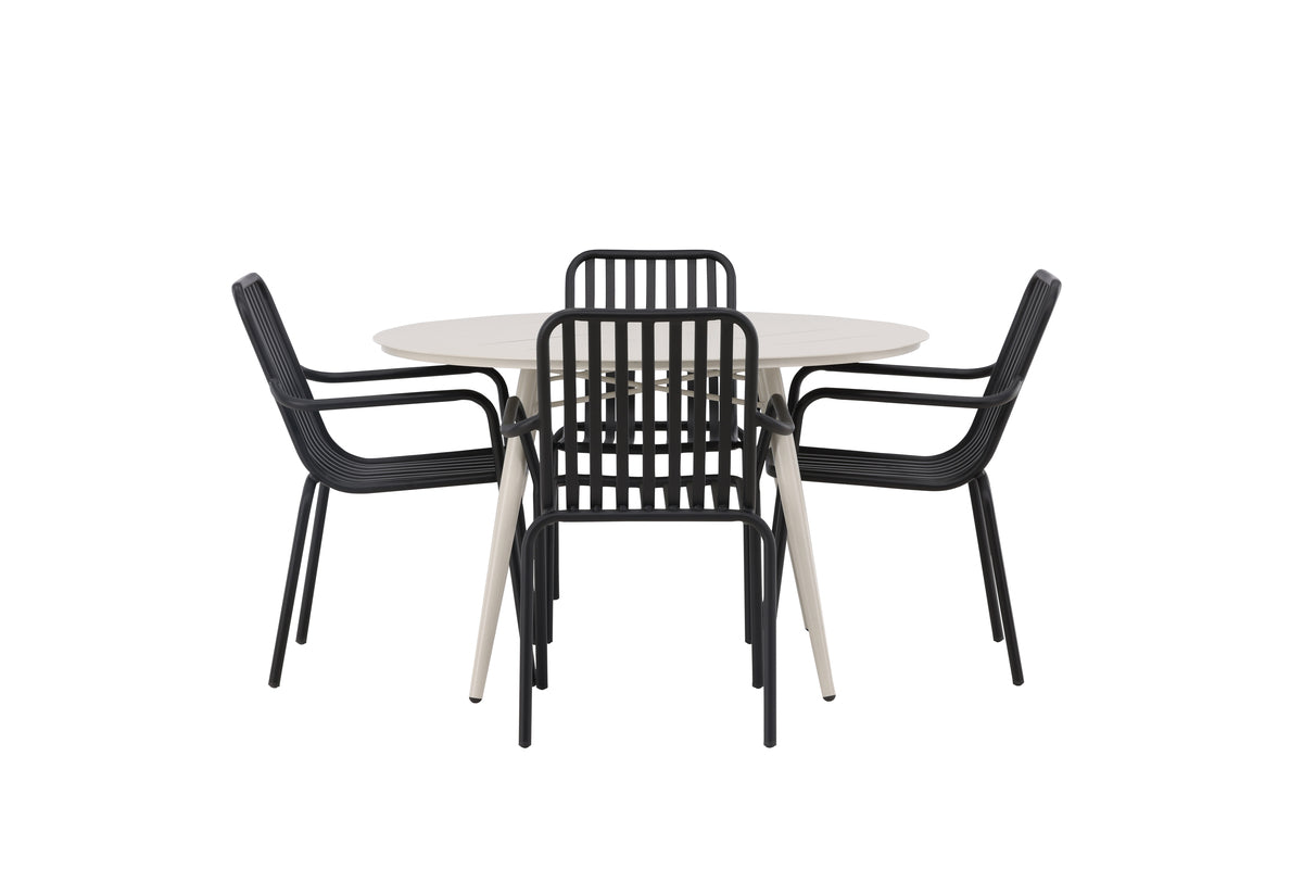 Rundt spisebord 120 Beige + Spisebordsstol 2-pak Sort