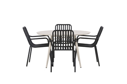 Rundt spisebord 120 Beige + Spisebordsstol 2-pak Sort