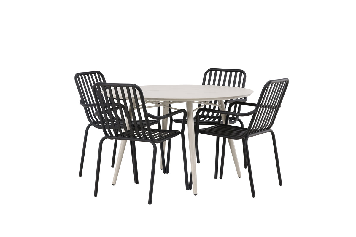 Rundt spisebord 120 Beige + Spisebordsstol 2-pak Sort