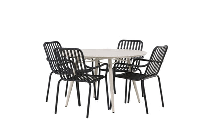 Rundt spisebord 120 Beige + Spisebordsstol 2-pak Sort