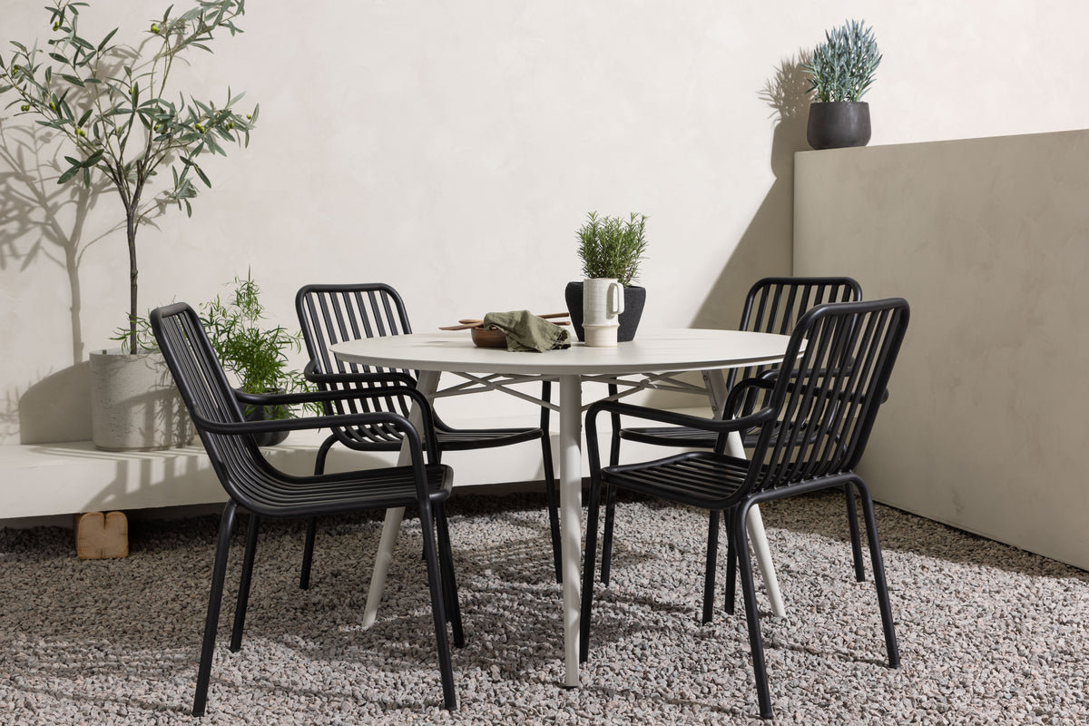 Rundt spisebord 120 Beige + Spisebordsstol 2-pak Sort