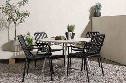 Rundt spisebord 120 Beige + Spisebordsstol 2-pak Sort