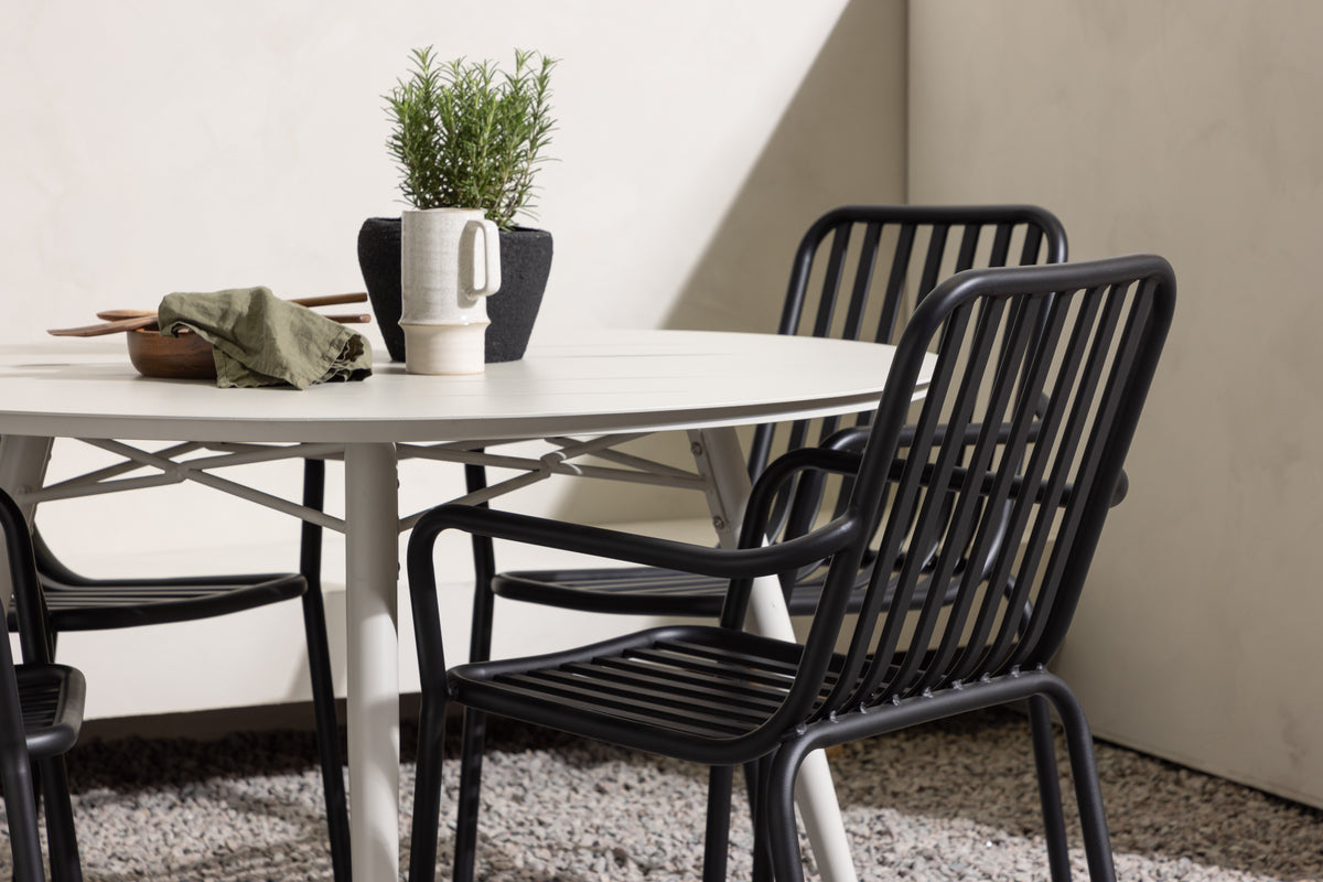 Rundt spisebord 120 Beige + Spisebordsstol 2-pak Sort