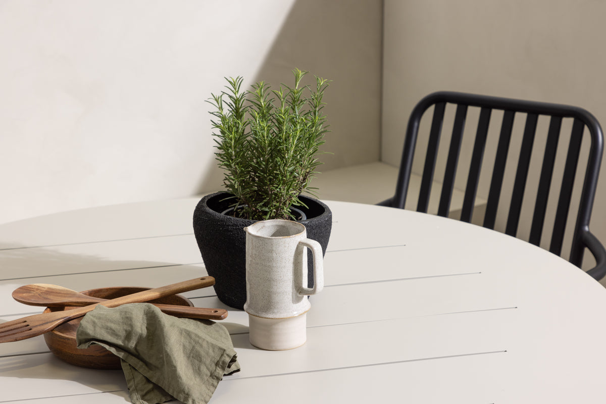 Rundt spisebord 120 Beige + Spisebordsstol 2-pak Sort