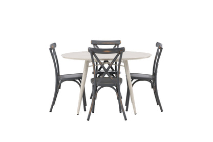 Rundt spisebord 120 Beige + Spisebordsstol 2-pak Mørkegrå